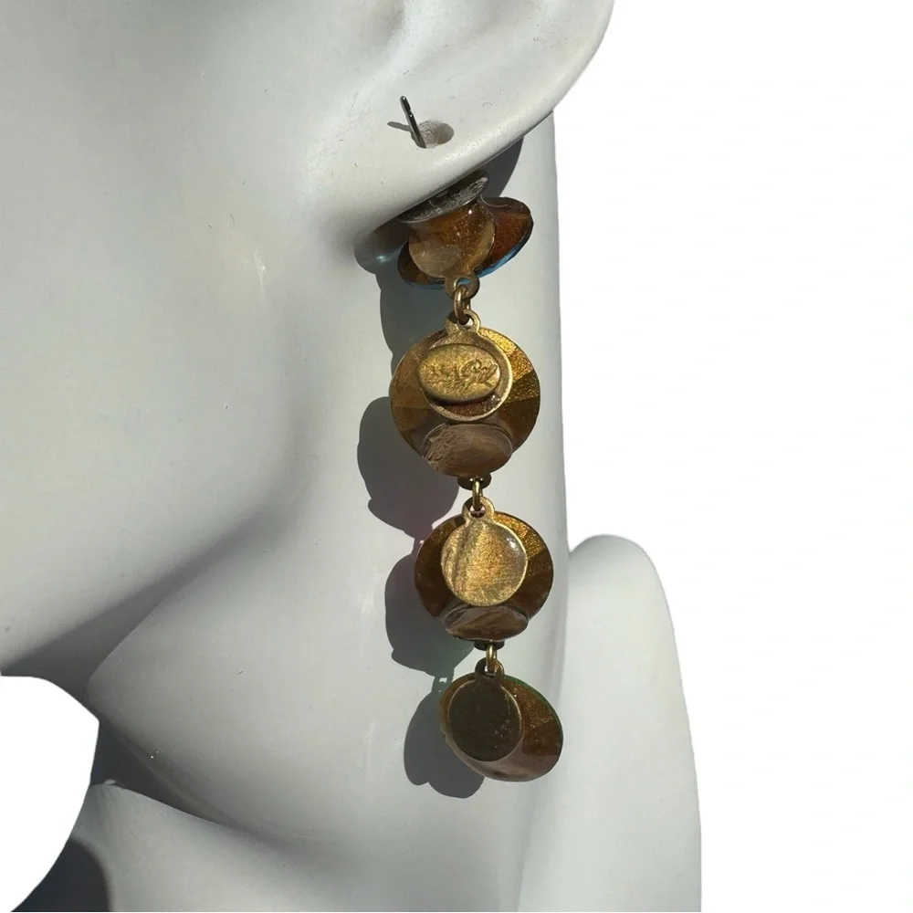 STUNNING Vintage Wendy Gill Colorful Crystal Rhinestone Dangle Earrings - Picture 3 of 4